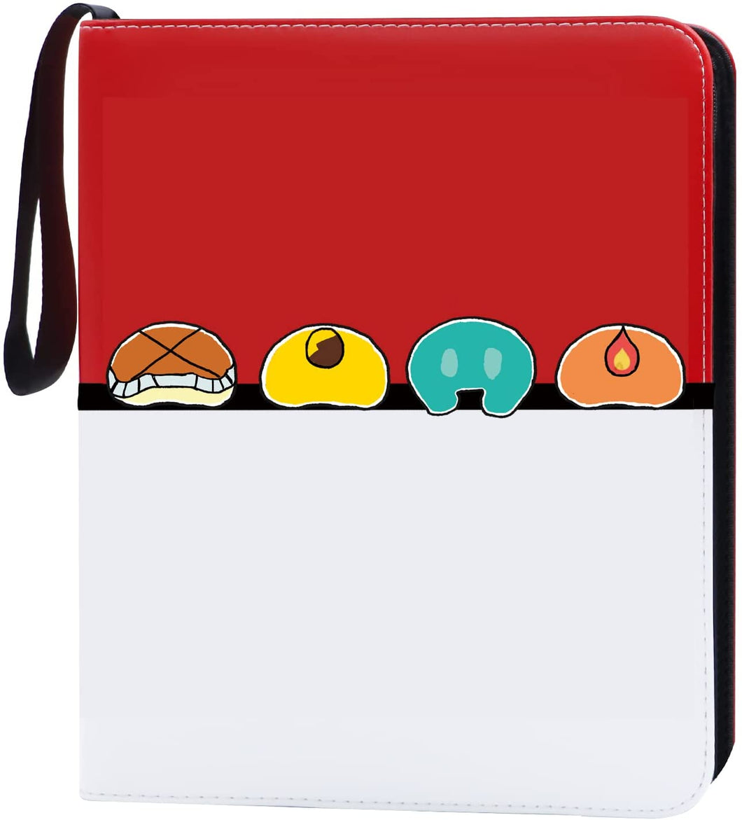 4 Pocket Cards Binder Holder, Zatozkar Cards for TCG Cards Holders Album for TCG Holders with 50 Removable Sleeves Hold 400 Cards Cute Back Design Red White